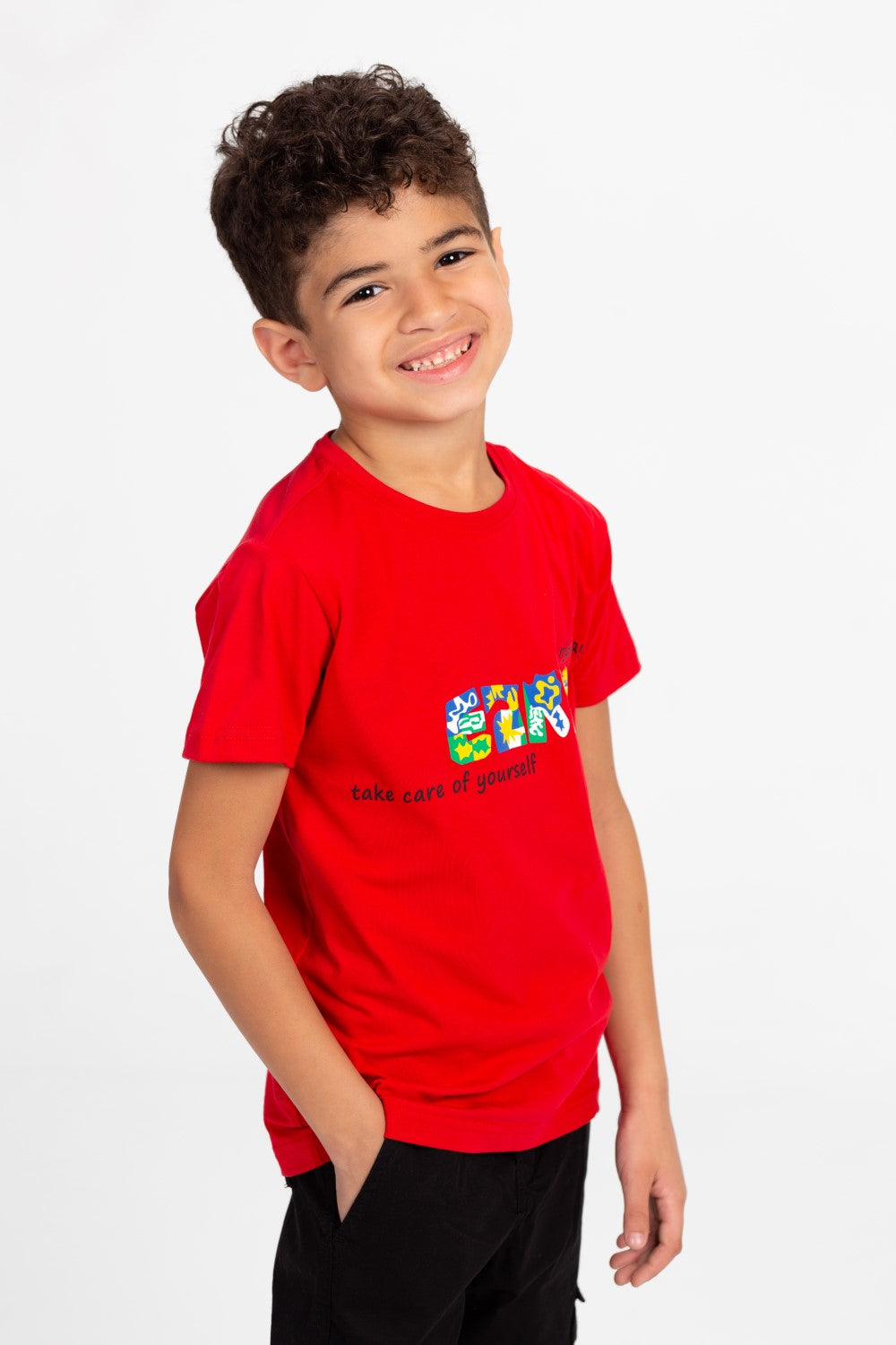 Boys Round Neck Half Sleeves Printed T-shirt With Single Lycra Material