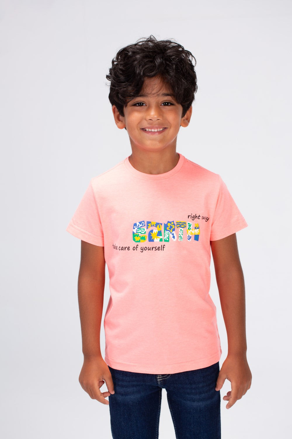Boys Round Neck Half Sleeves Printed T-shirt With Single Lycra Material