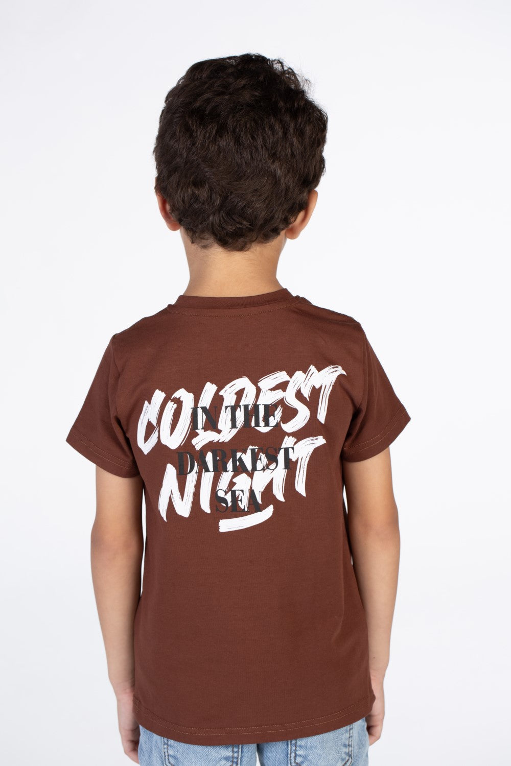 Boys Half Sleeved T-shirt With A Round Neck And A In The Darkest Sea Print On The Front And Back