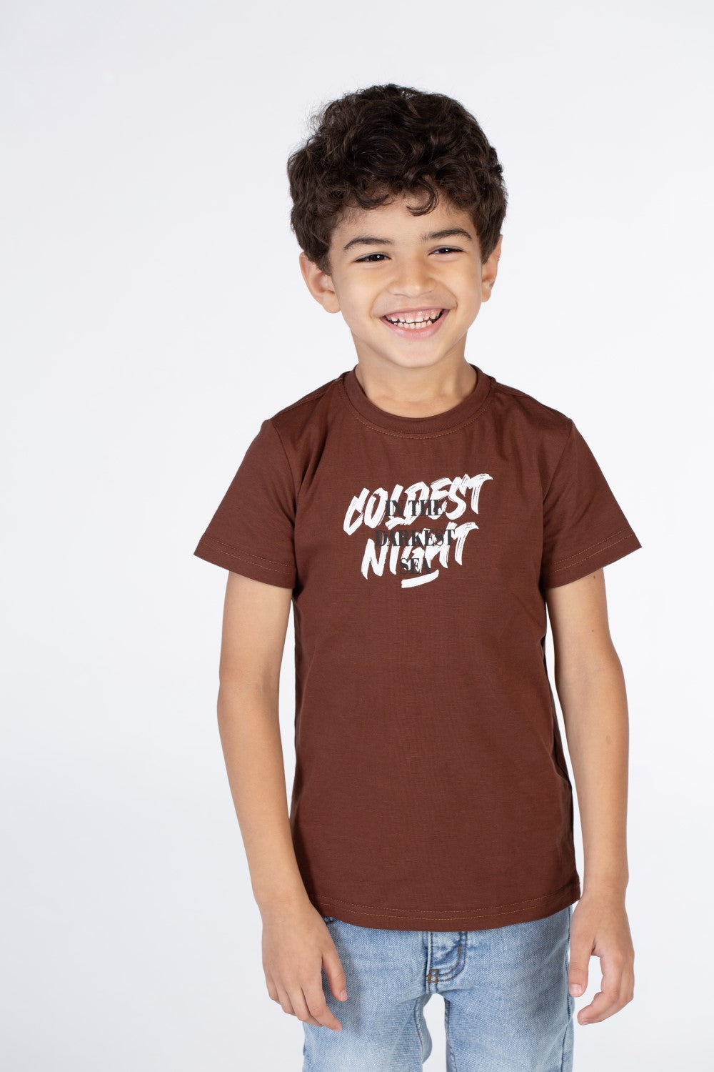 Boys Half Sleeved T-shirt With A Round Neck And A In The Darkest Sea Print On The Front And Back