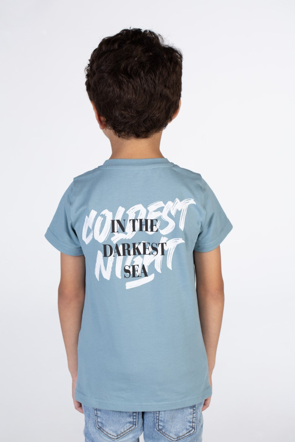 Boys Half Sleeved T-shirt With A Round Neck And A In The Darkest Sea Print On The Front And Back