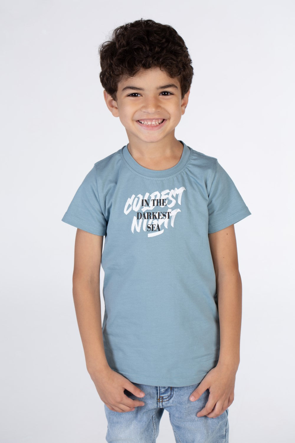 Boys Half Sleeved T-shirt With A Round Neck And A In The Darkest Sea Print On The Front And Back