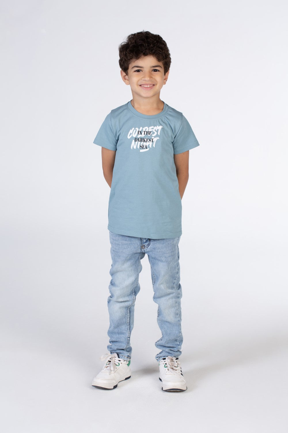 Boys Half Sleeved T-shirt With A Round Neck And A In The Darkest Sea Print On The Front And Back