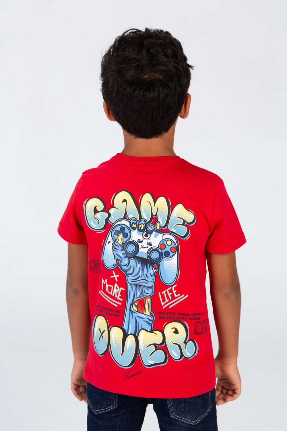 Boys' Half Sleeved T-shirt With A Round Neck And A Print On The Front And Back