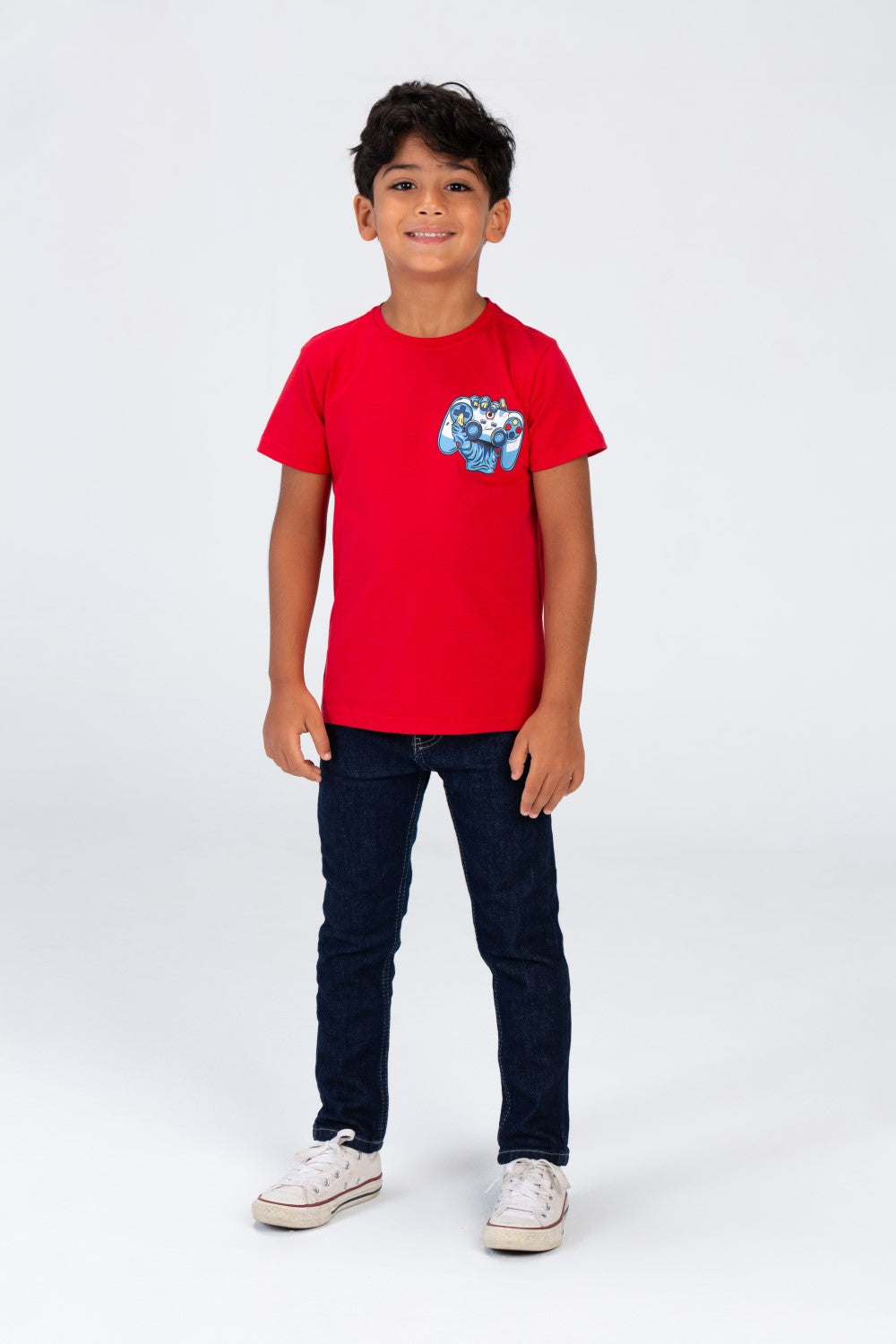 Boys' Half Sleeved T-shirt With A Round Neck And A Print On The Front And Back
