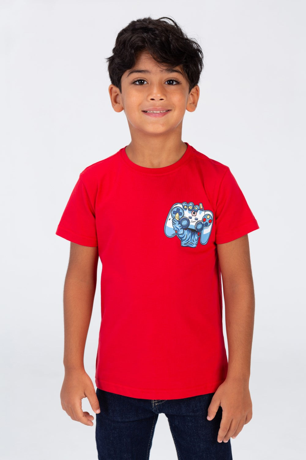 Boys' Half Sleeved T-shirt With A Round Neck And A Print On The Front And Back