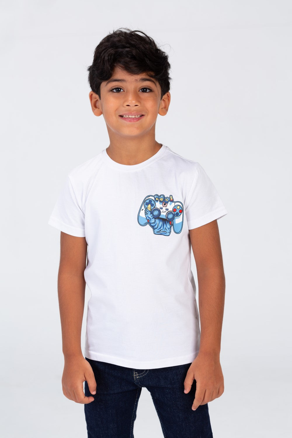 Boys' Half Sleeved T-shirt With A Round Neck And A Print On The Front And Back