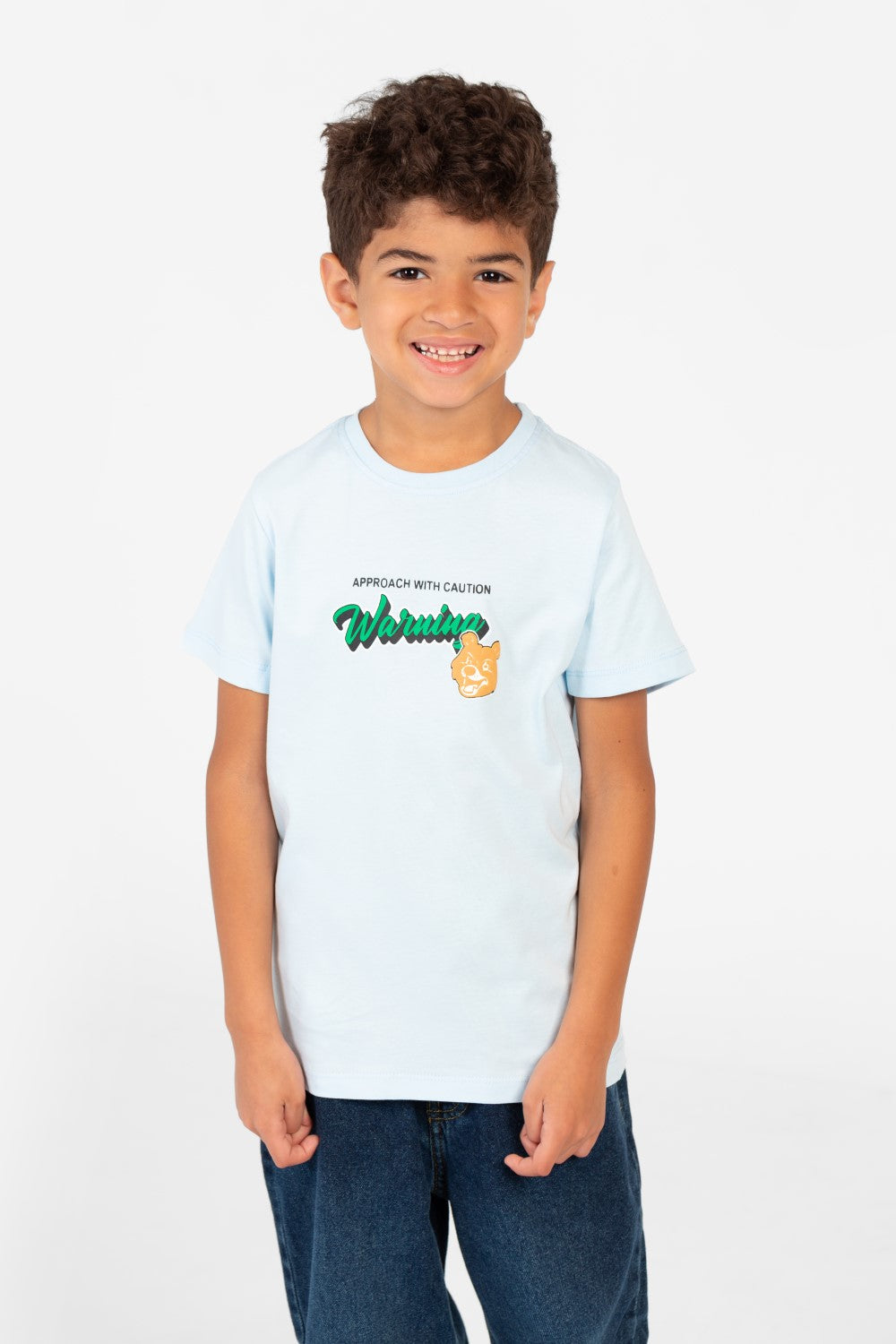 قميص نصف كم برقعة رسومية للصبيان برقبة دائرية-1