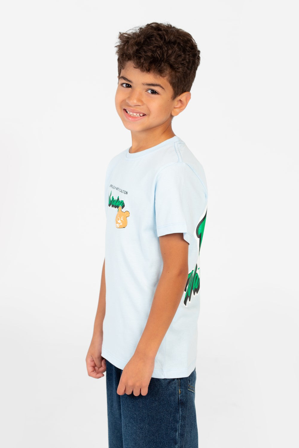 قميص نصف كم برقعة رسومية للصبيان برقبة دائرية-1