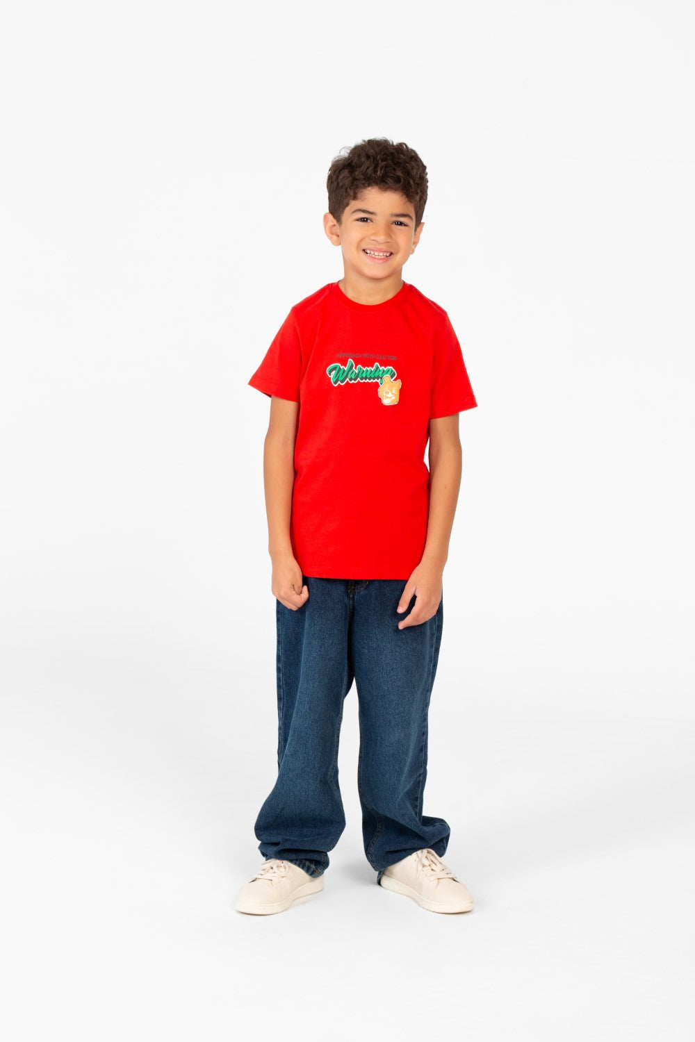 قميص نصف كم برقعة رسومية للصبيان برقبة دائرية-1