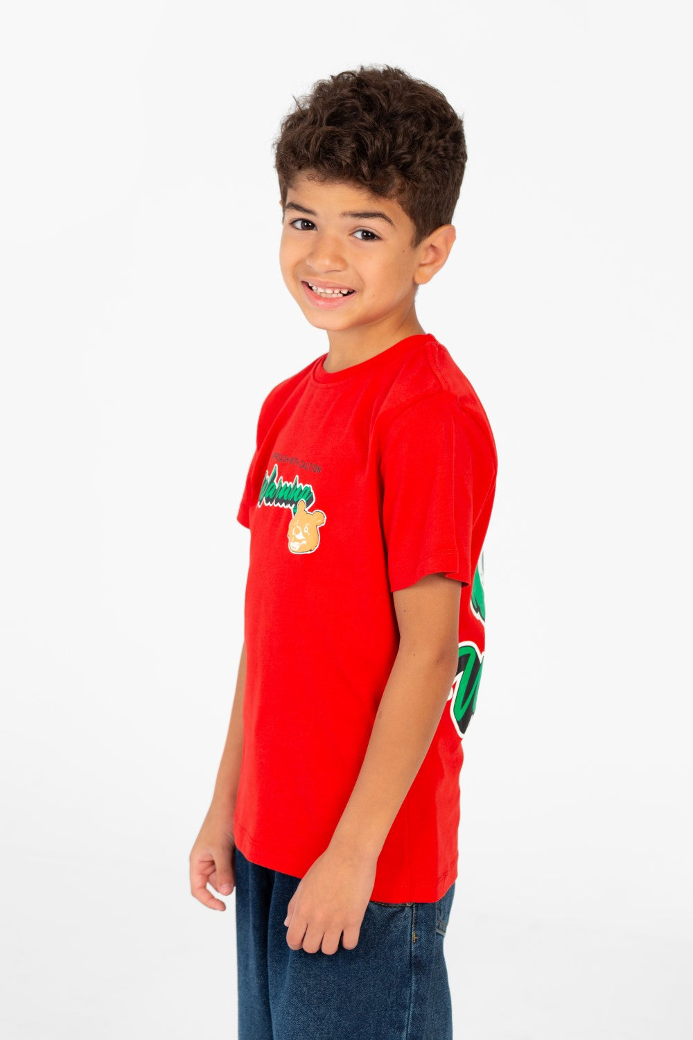 قميص نصف كم برقعة رسومية للصبيان برقبة دائرية-1