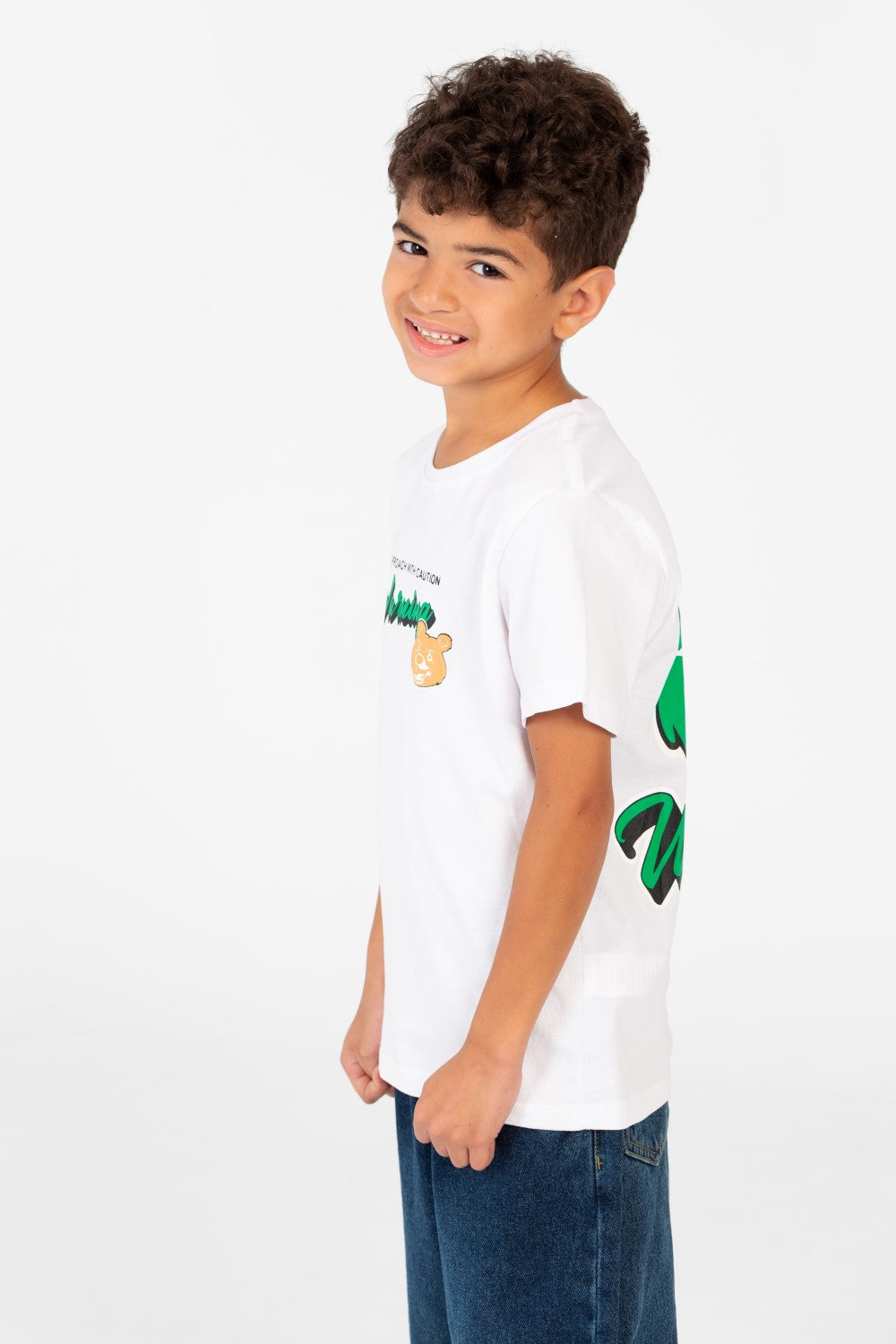 قميص نصف كم برقعة رسومية للصبيان برقبة دائرية-1