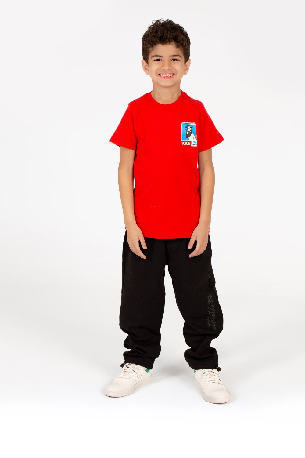 قميص نصف كم برقعة رسومية للصبيان برقبة دائرية