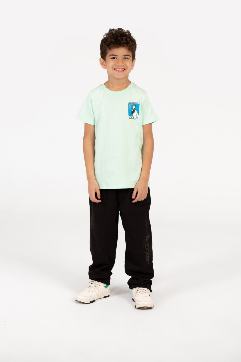 قميص نصف كم برقعة رسومية للصبيان برقبة دائرية