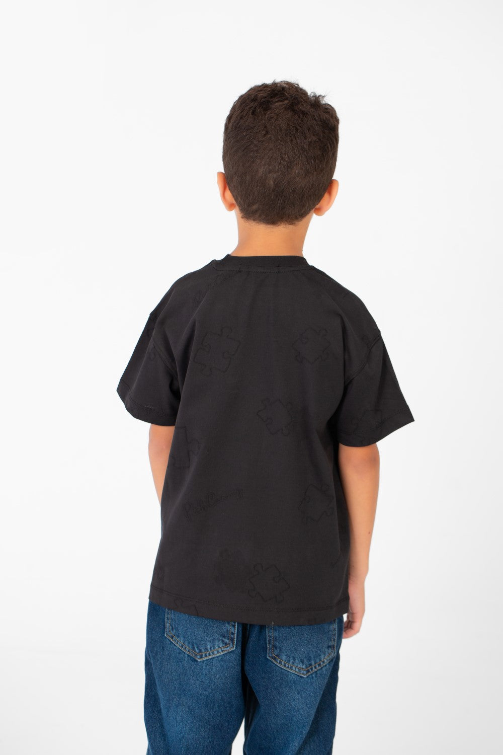 قميص بسيط واسع للأطفال برقبة دائرية وأكمام قصيرة