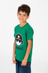 قميص بولو بطبعة وياقة دائرية للأولاد