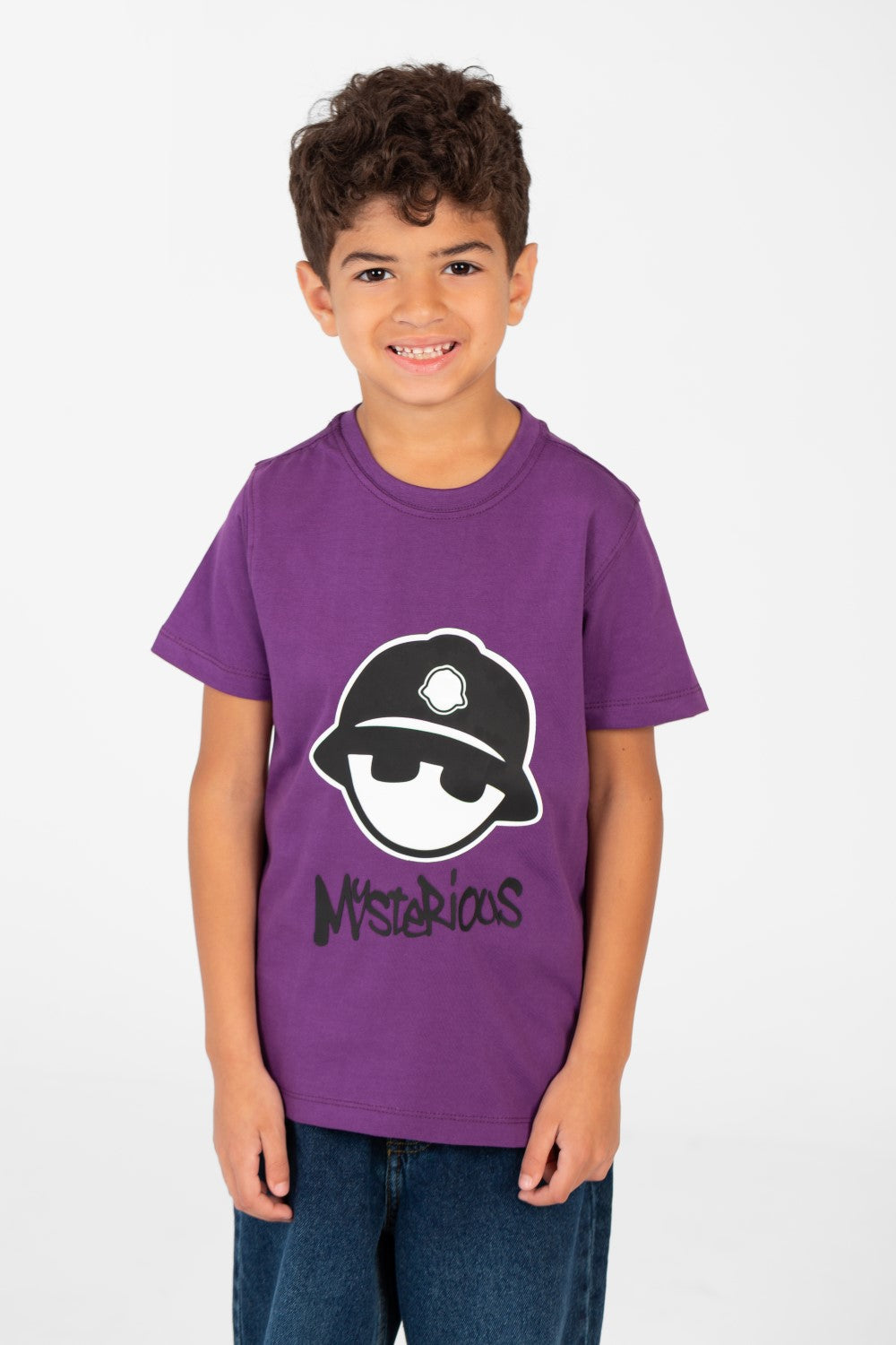 قميص بولو بطبعة وياقة دائرية للأولاد