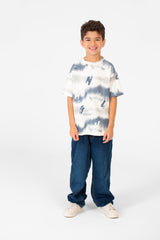 قميص بكم قصير واسع للأطفال باللون الأزرق البترولي