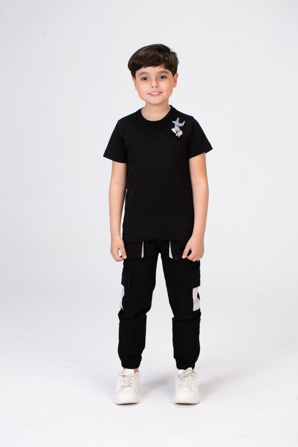 Boys Round Neck Short Sleeves T-shirt With A  And With A Rabbit Print On The Front
