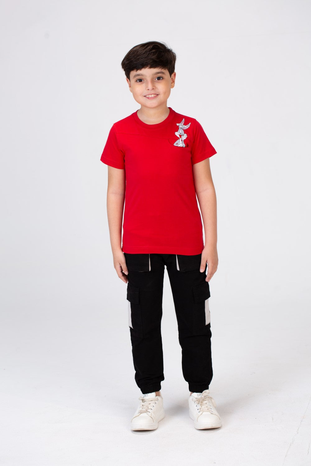 Boys Round Neck Short Sleeves T-shirt With A  And With A Rabbit Print On The Front