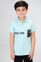 Boys Polo T-shirt With Half Sleeves And Front Print