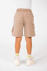 Boy's Tomato Gabardine Elastic Waistband Short With Modern Pockets