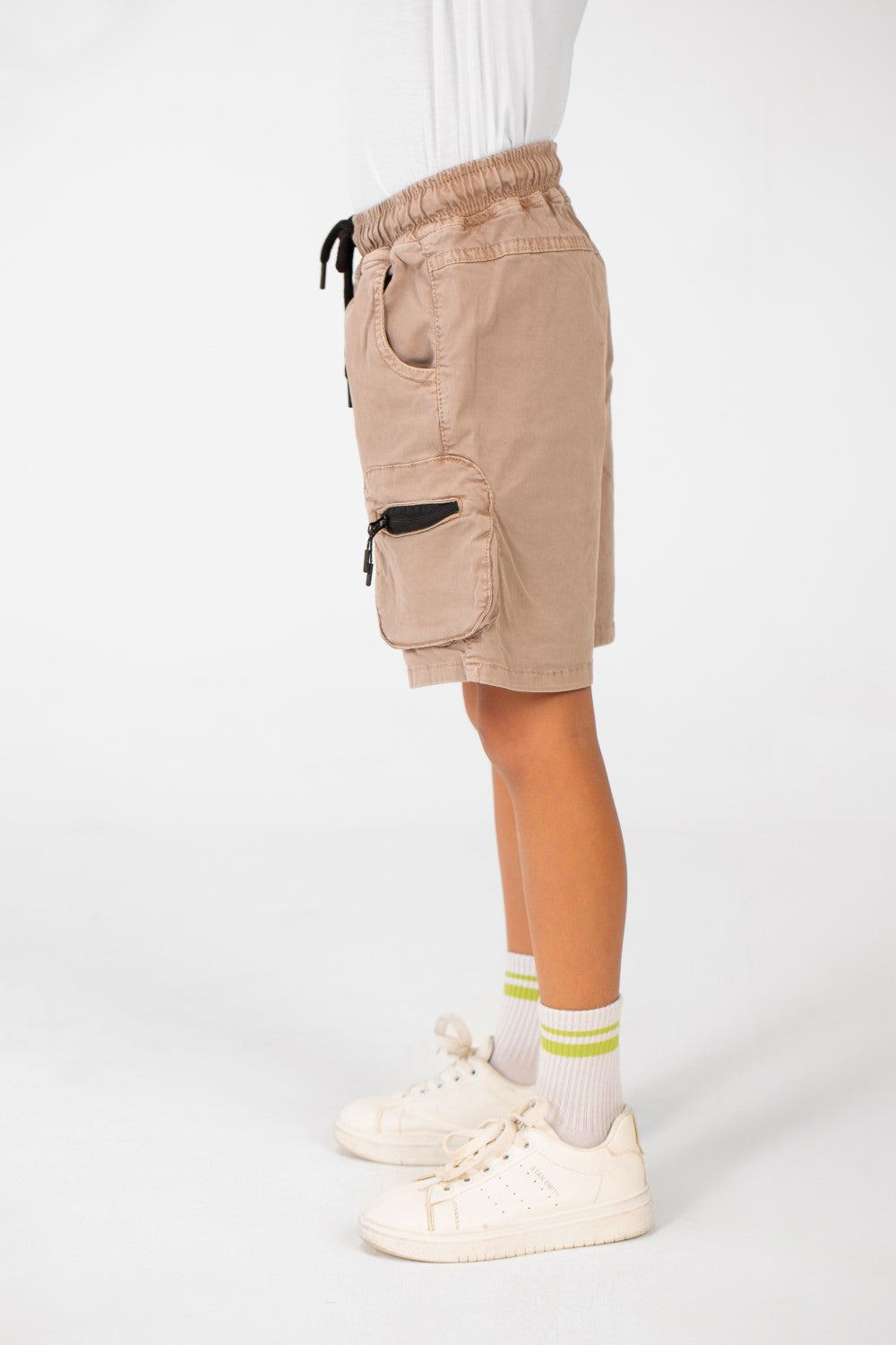 Boy's Tomato Gabardine Elastic Waistband Short With Modern Pockets