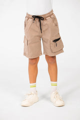 Boy's Tomato Gabardine Elastic Waistband Short With Modern Pockets