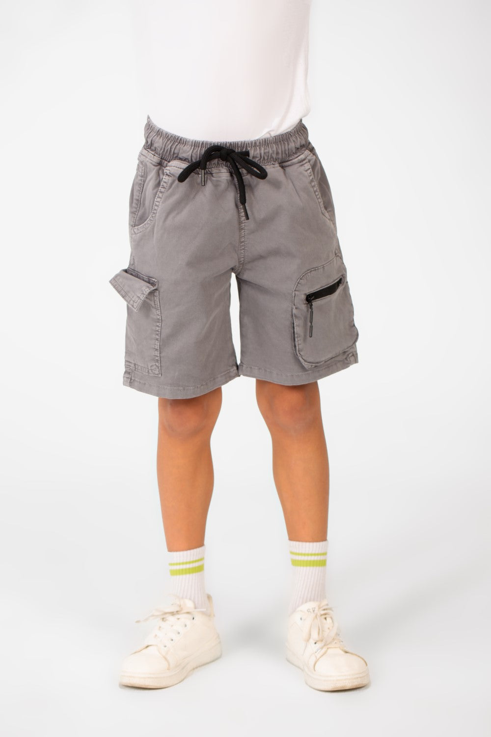 Boy's Tomato Gabardine Elastic Waistband Short With Modern Pockets