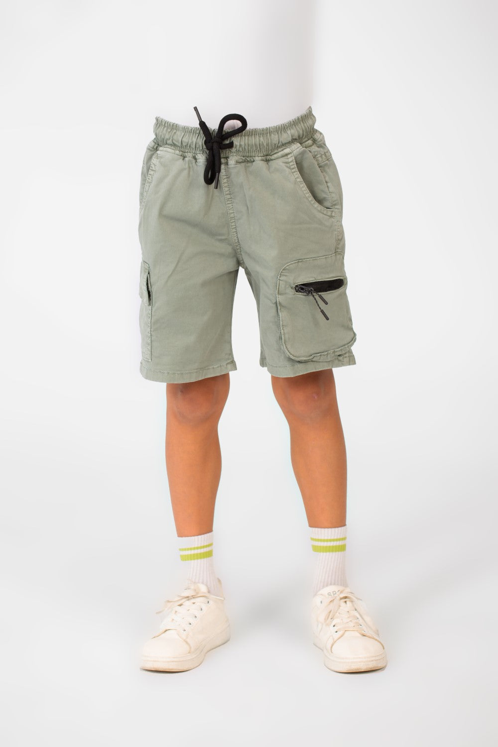 Boy's Tomato Gabardine Elastic Waistband Short With Modern Pockets