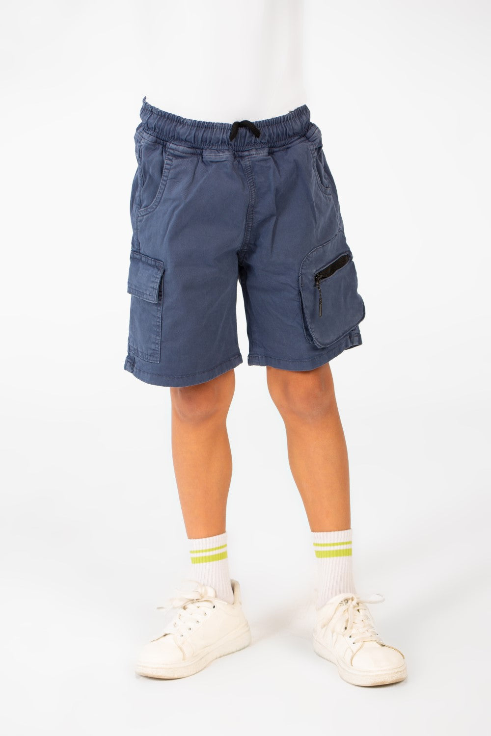 Boy's Tomato Gabardine Elastic Waistband Short With Modern Pockets