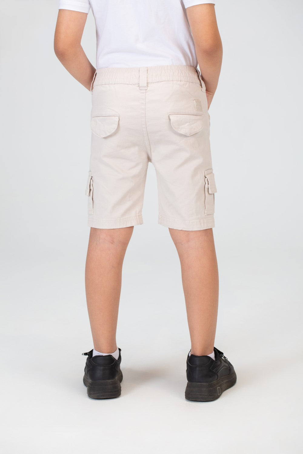 Boys Gabardine Shorts With Basic Details And A Tomato Patch On The Back