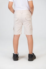 Boys Gabardine Shorts With Basic Details And A Tomato Patch On The Back