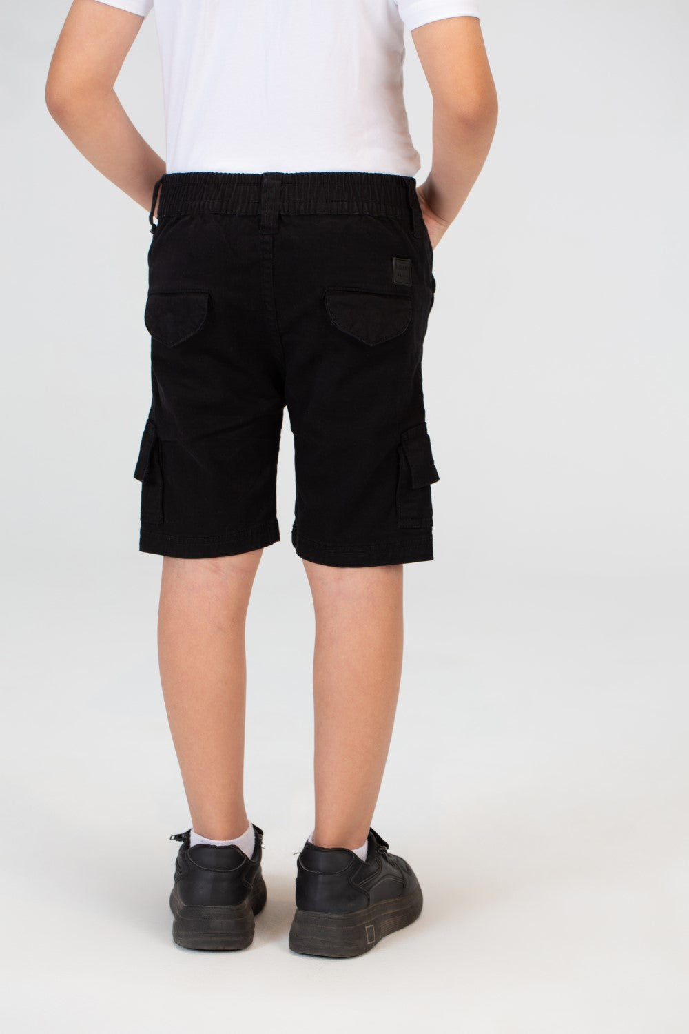 Boys Gabardine Shorts With Basic Details And A Tomato Patch On The Back