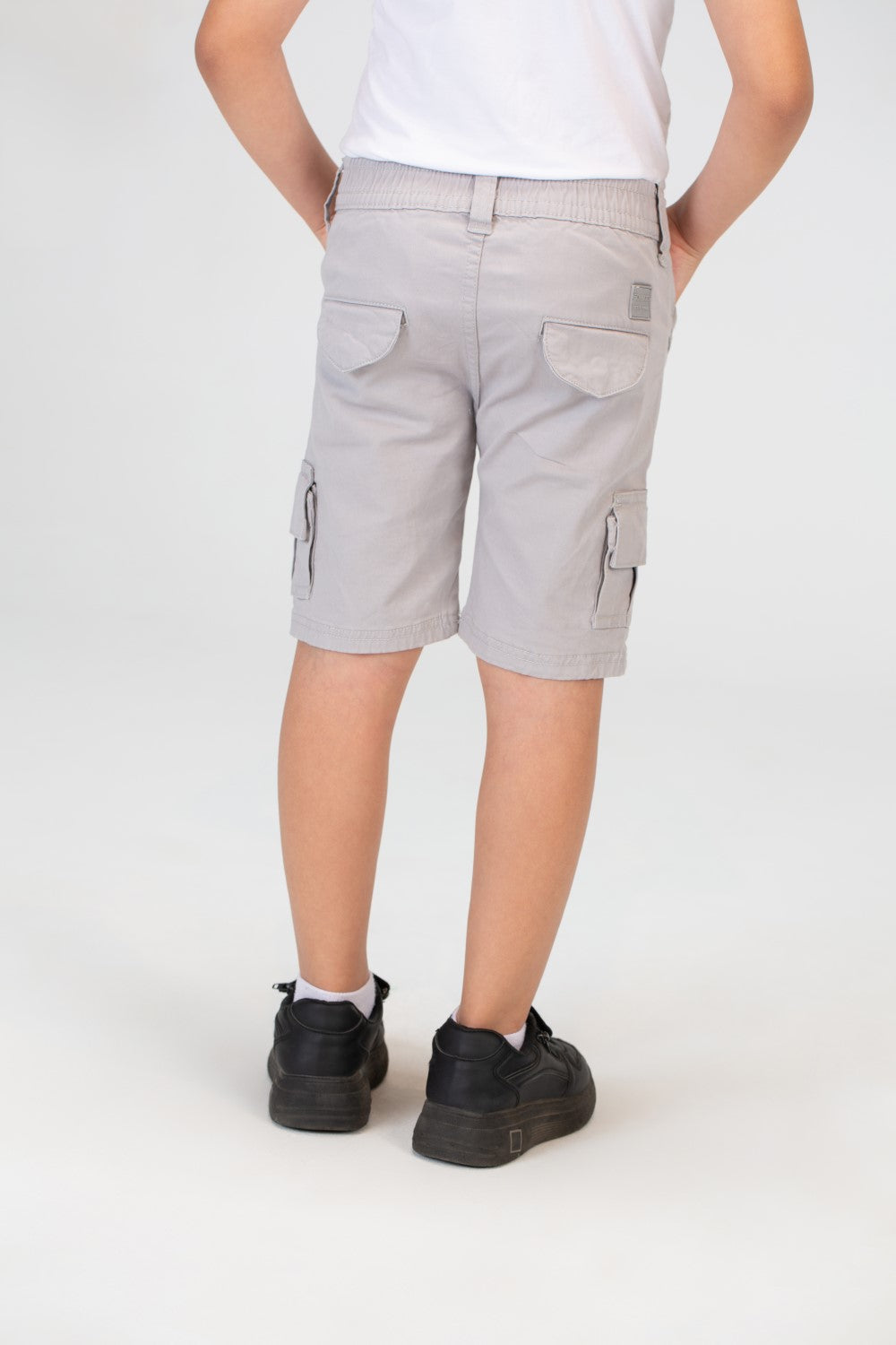 Boys Gabardine Shorts With Basic Details And A Tomato Patch On The Back