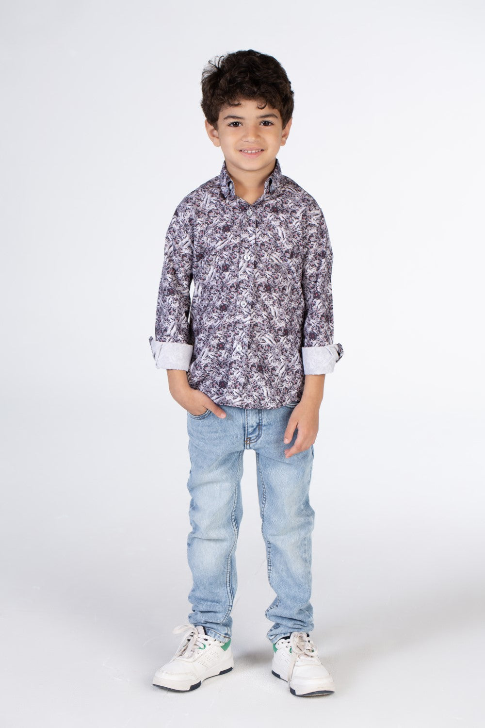 Boys Printed Poplin Shirt With Long Sleeves And Collar