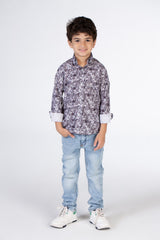 Boys Printed Poplin Shirt With Long Sleeves And Collar