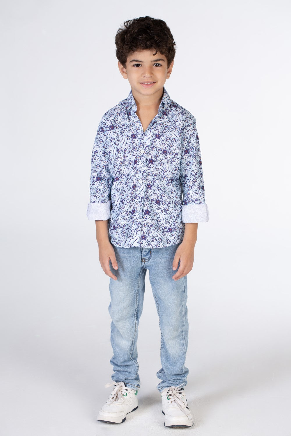 Boys Printed Poplin Shirt With Long Sleeves And Collar