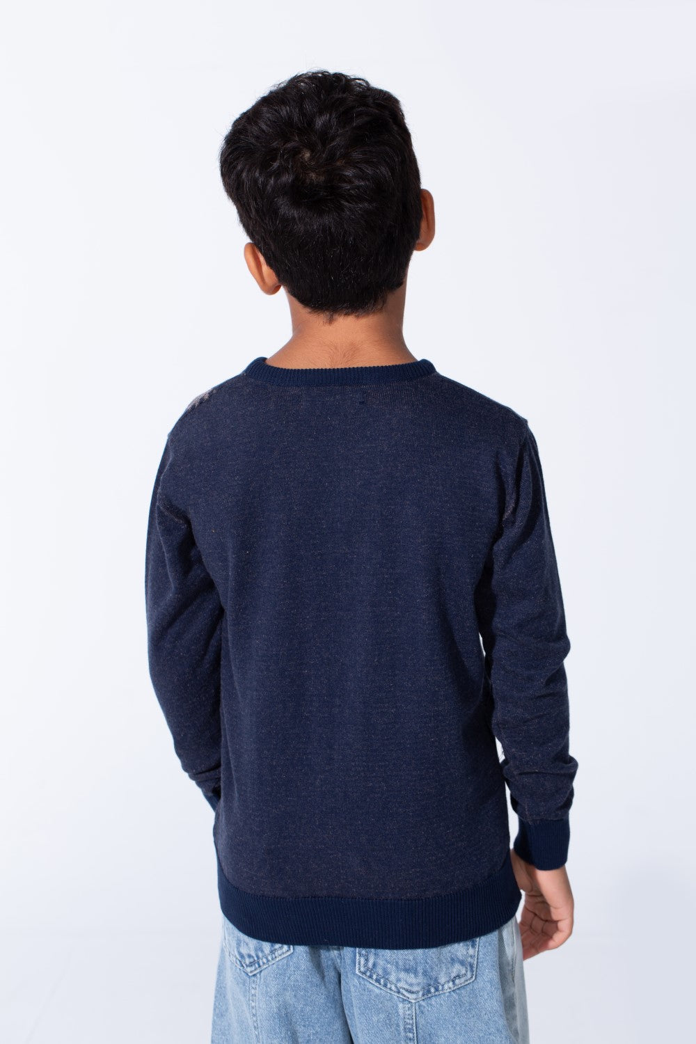 Boy's Slim Fit Cotton Pullover With A Round Neck And Long Sleeves