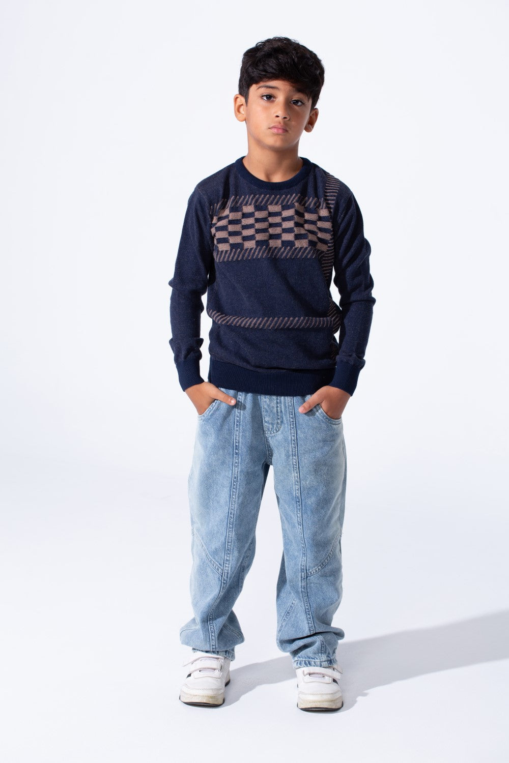 Boy's Slim Fit Cotton Pullover With A Round Neck And Long Sleeves