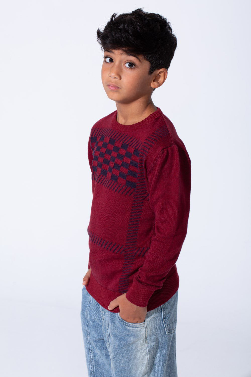 Boy's Slim Fit Cotton Pullover With A Round Neck And Long Sleeves