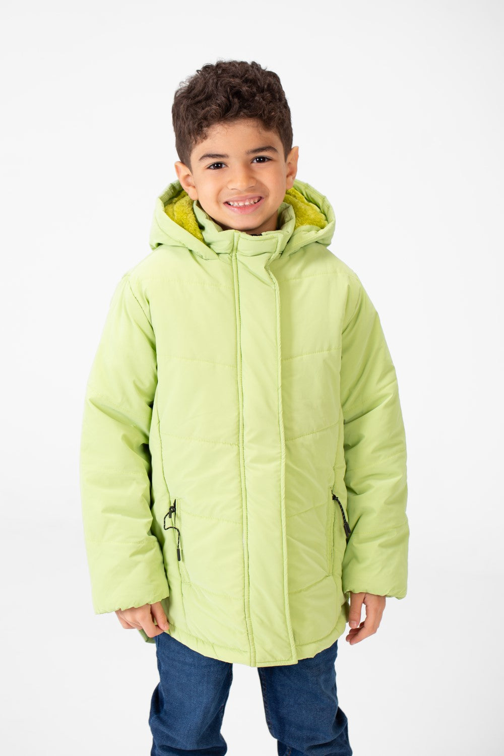 Boy's Basic Waterproof Jacket With Fur Hood