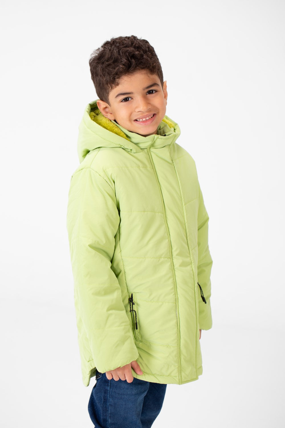 Boy's Basic Waterproof Jacket With Fur Hood