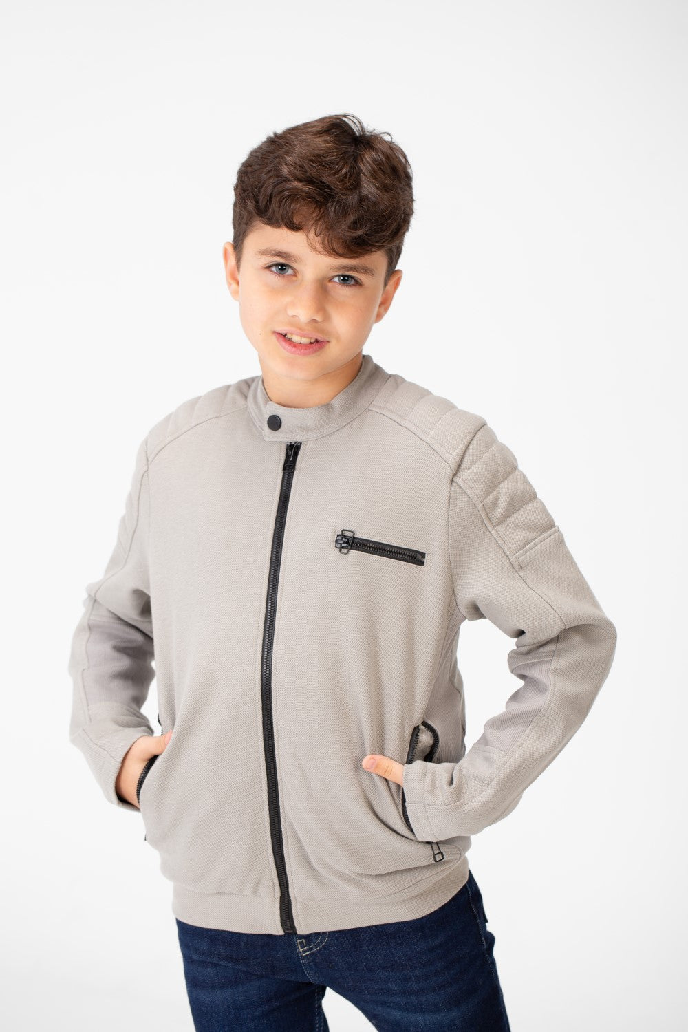 Boy's Padded Gabardine Jacket With Full Zipper Closure