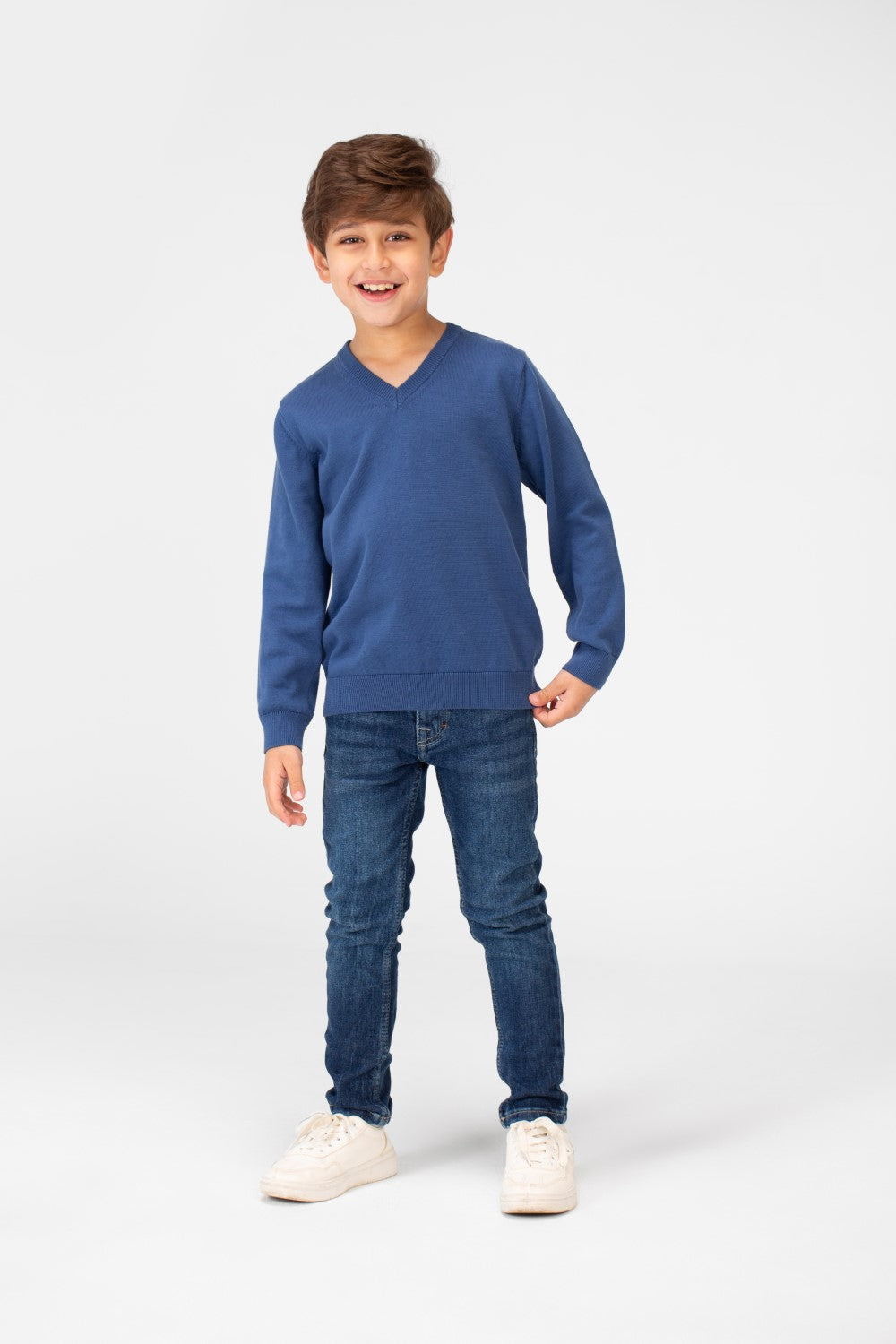 Boy's Basic Classic V Neck Pullover With Long Sleeves