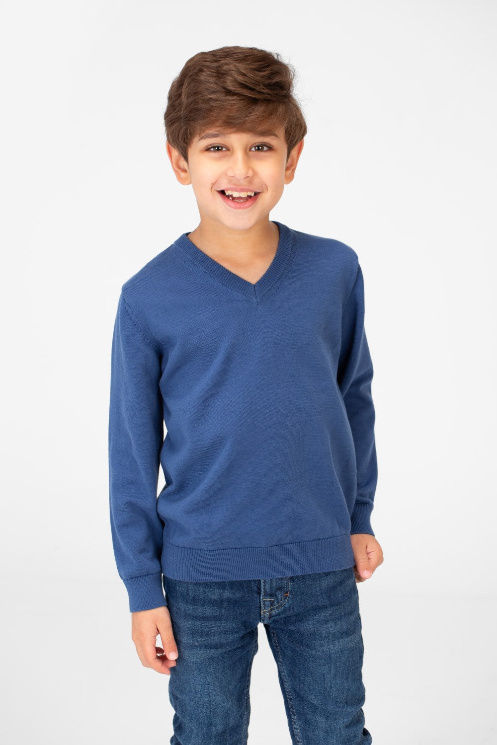 Boy's Basic Classic V Neck Pullover With Long Sleeves