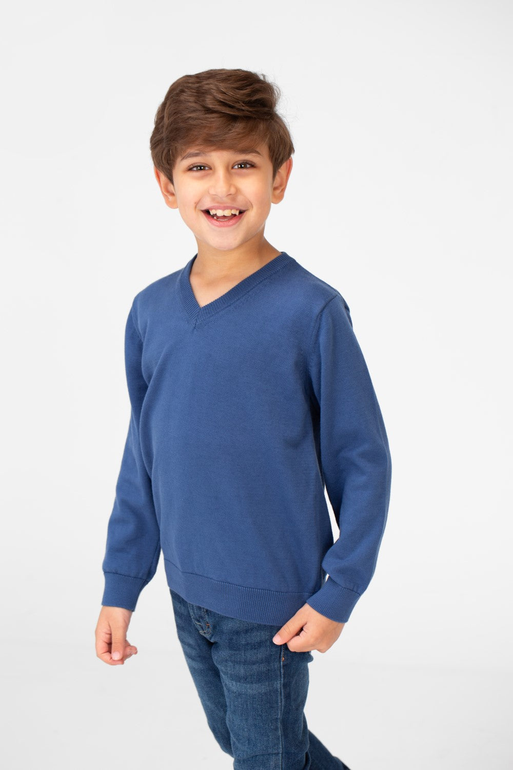 Boy's Basic Classic V Neck Pullover With Long Sleeves