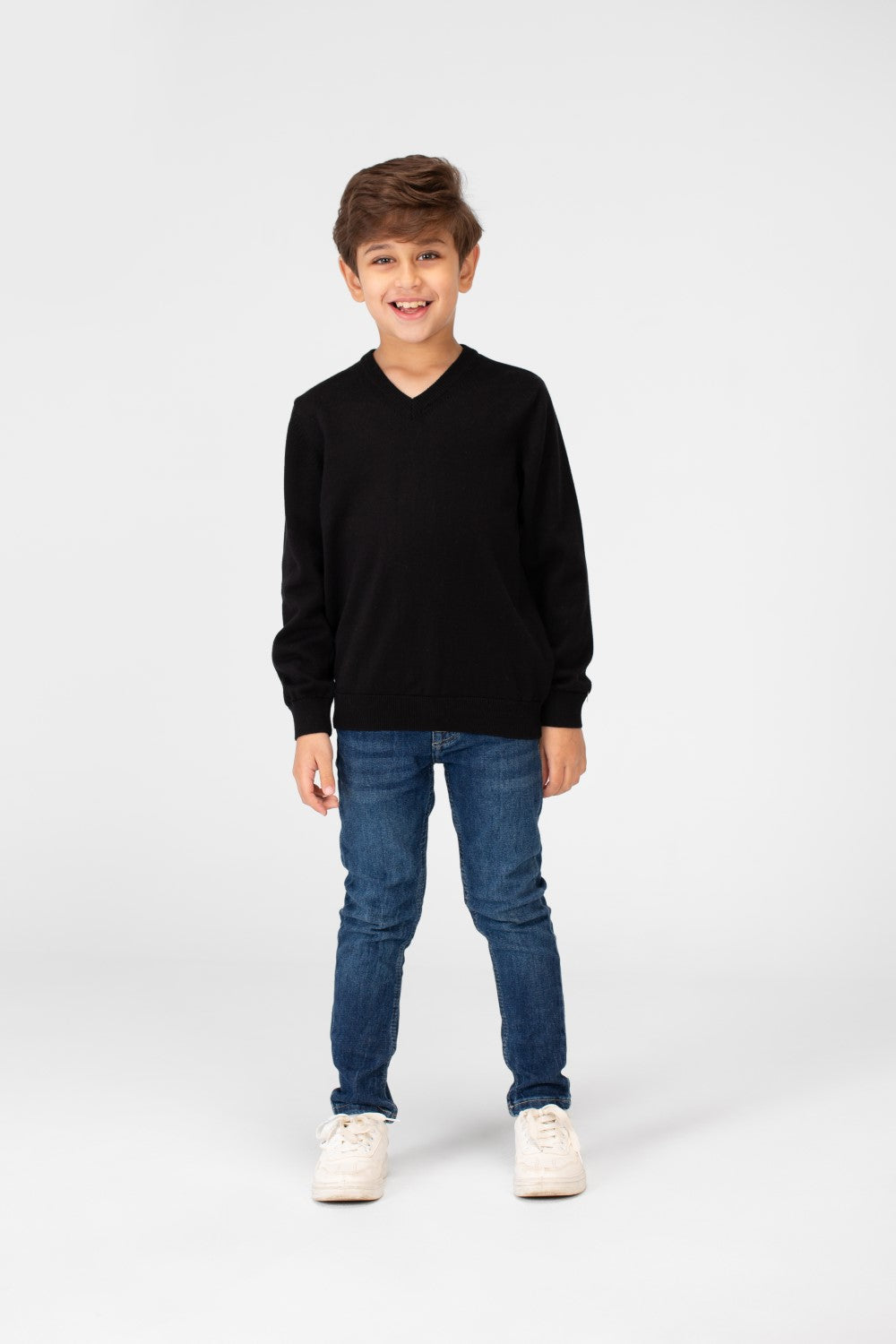 Boy's Basic Classic V Neck Pullover With Long Sleeves
