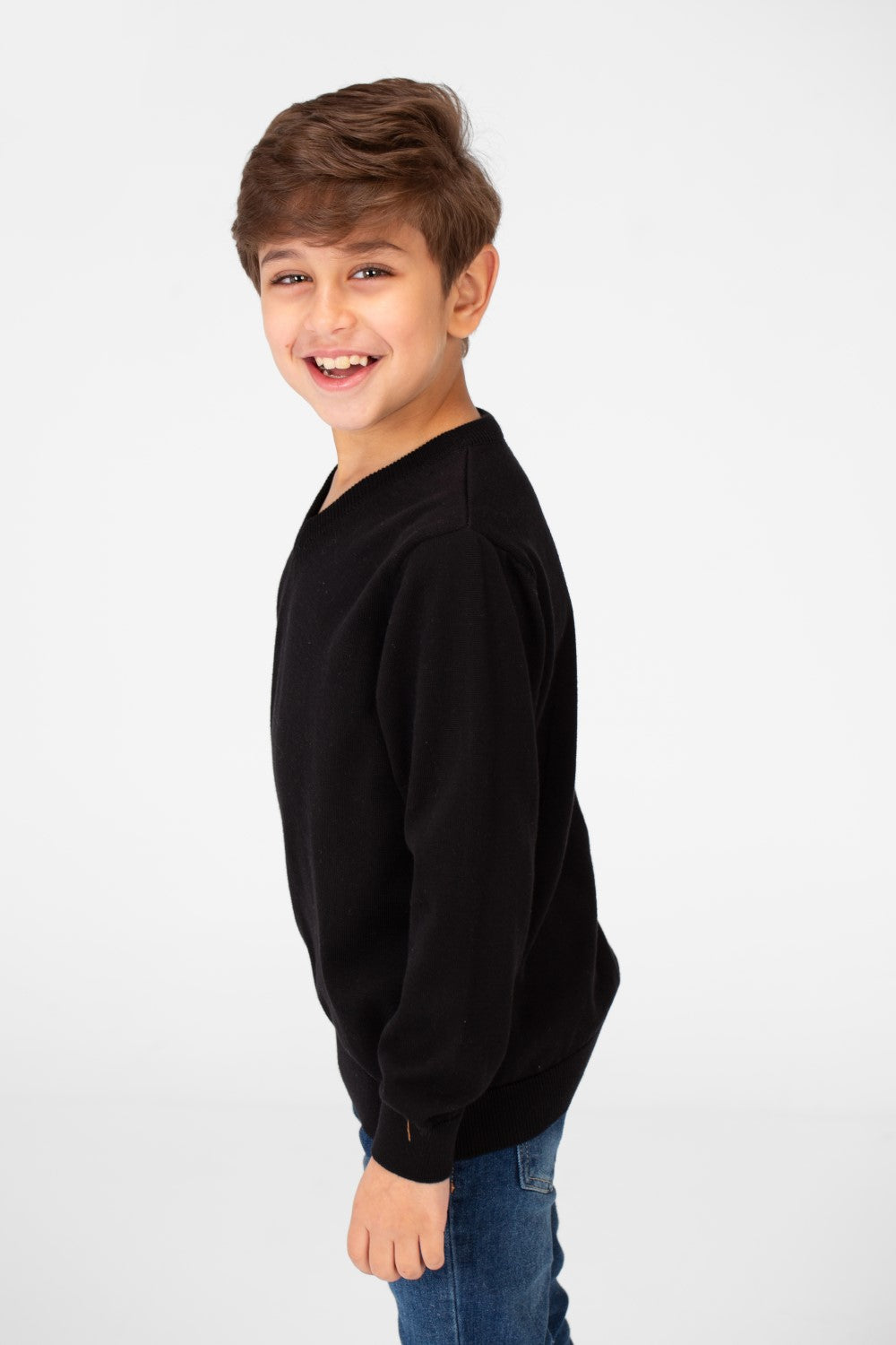 Boy's Basic Classic V Neck Pullover With Long Sleeves