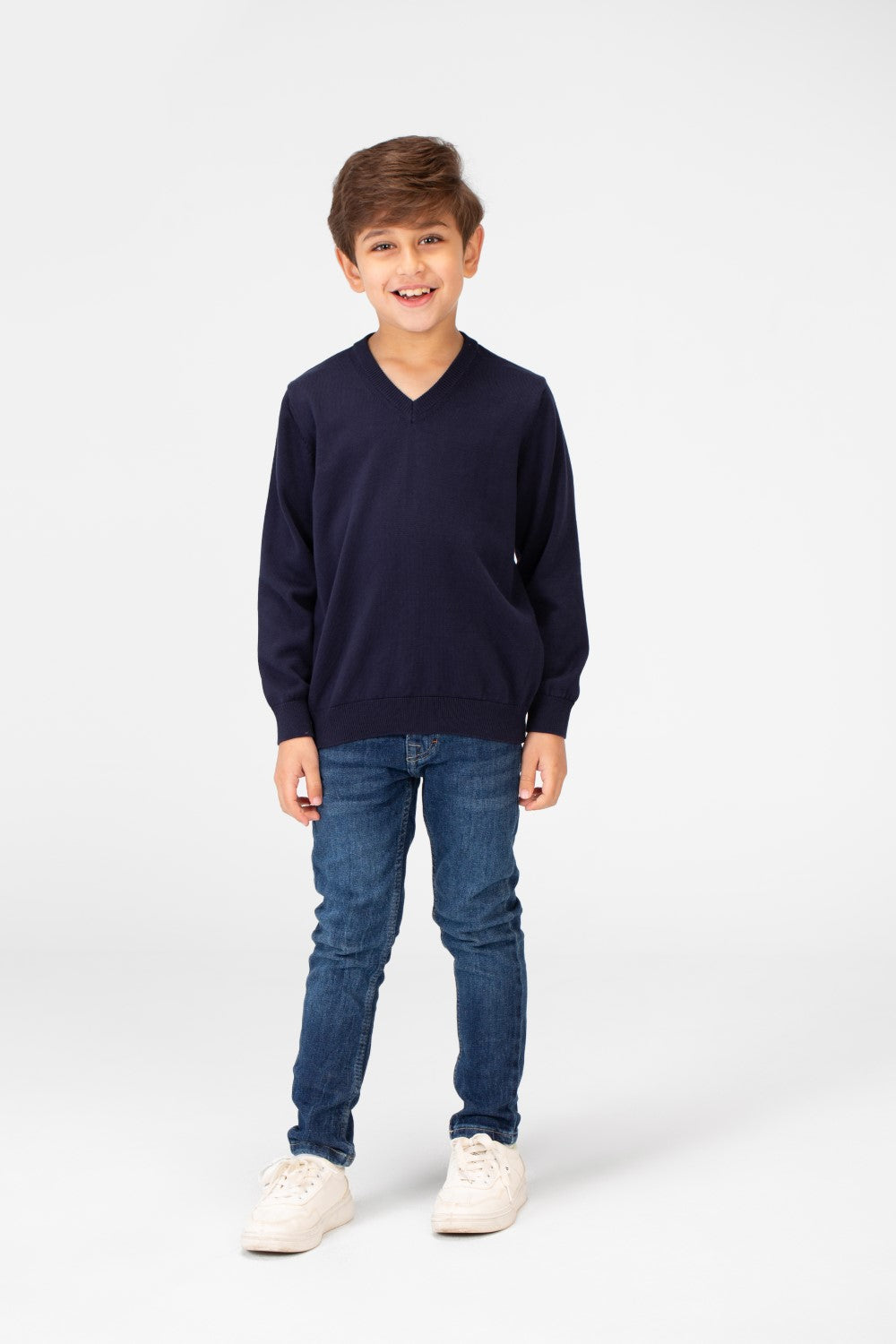 Boy's Basic Classic V Neck Pullover With Long Sleeves